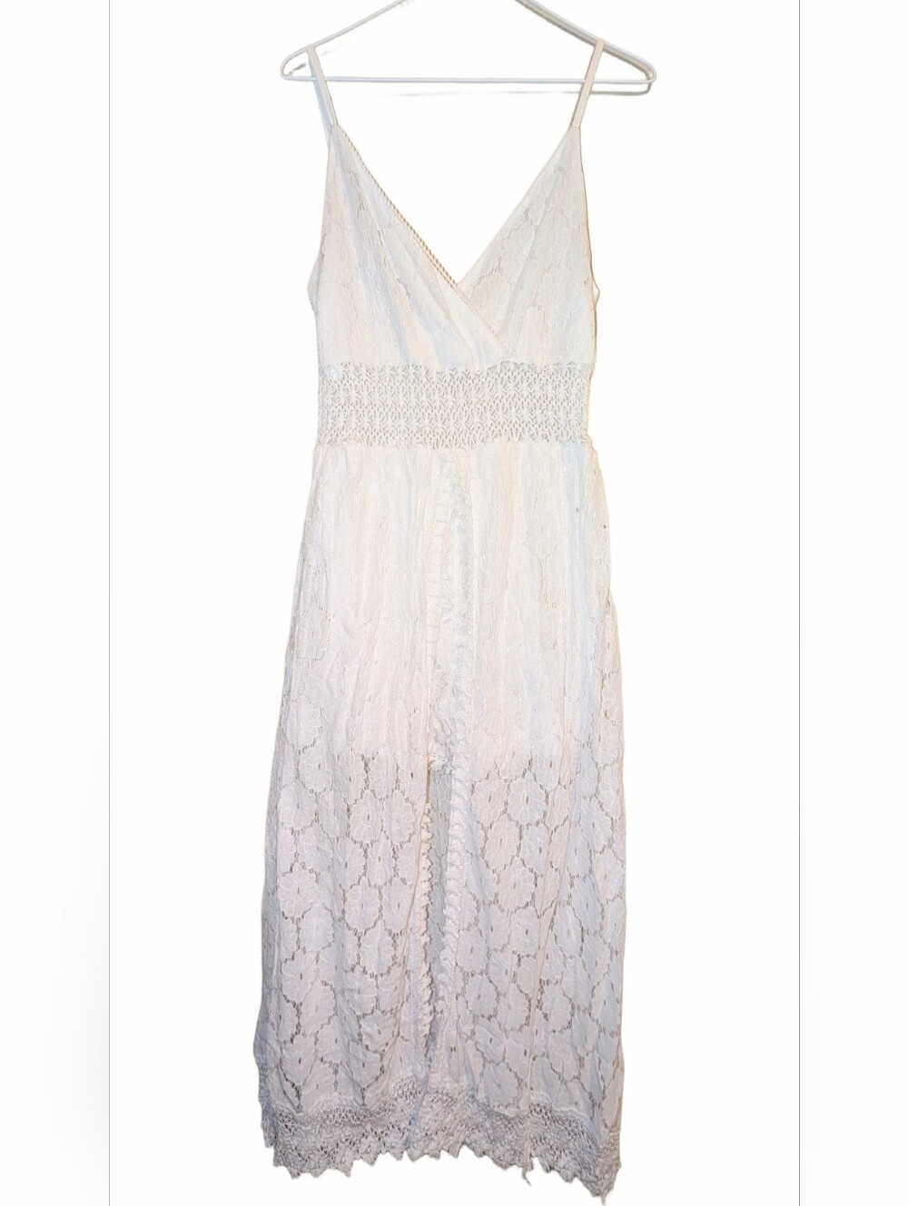 White Lace Romper With Crochet Style Waist